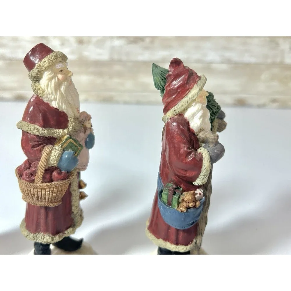 Set, 3 Hand Painted Ceramic ST NICHOLAS SANTA Christmas Figurines Holding Gifts